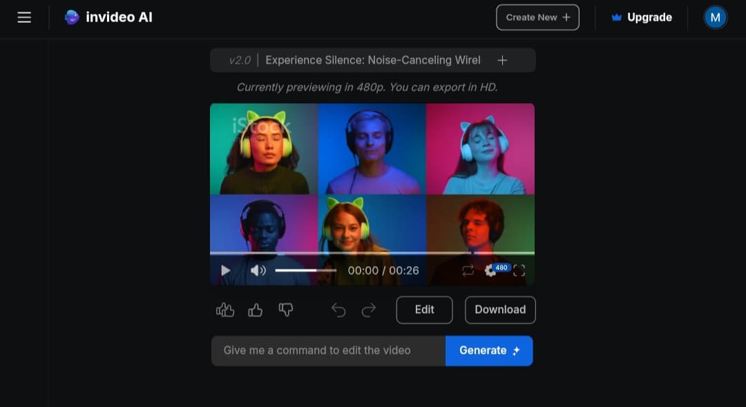 Example of creating a video from text using InVideo
