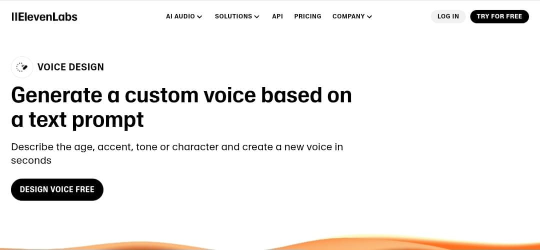 واجهة أداة Voice Design في ElevenLabs مع خيار "Design Voice Free"