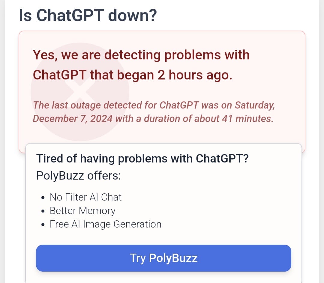 موقع Down For Everyone Or Just Me يؤكد تعطل ChatGPT