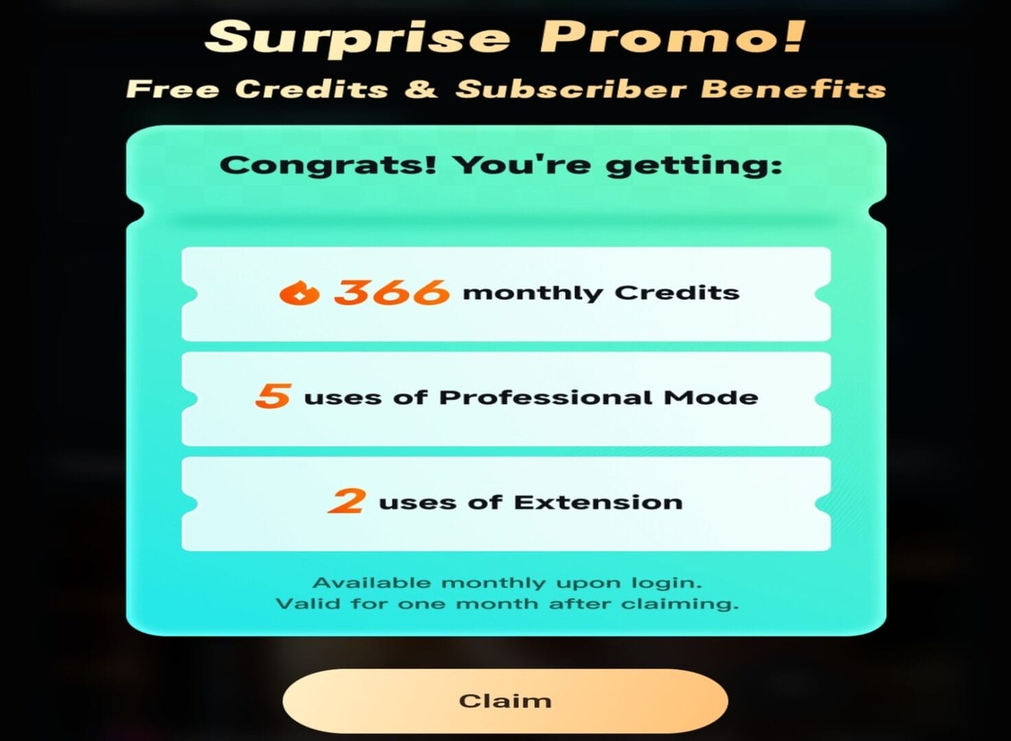 Features of the free plan in Kling AI: 166 renewable monthly credits, three professional mode trials, and two video extensions.