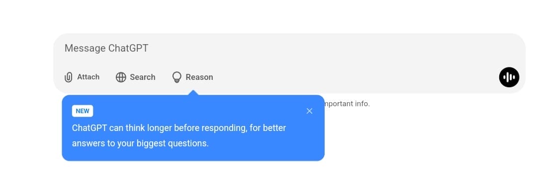 نموذج o3-mini في ChatGPT، يمكن تشغيله بالضغط على زر "Reason"