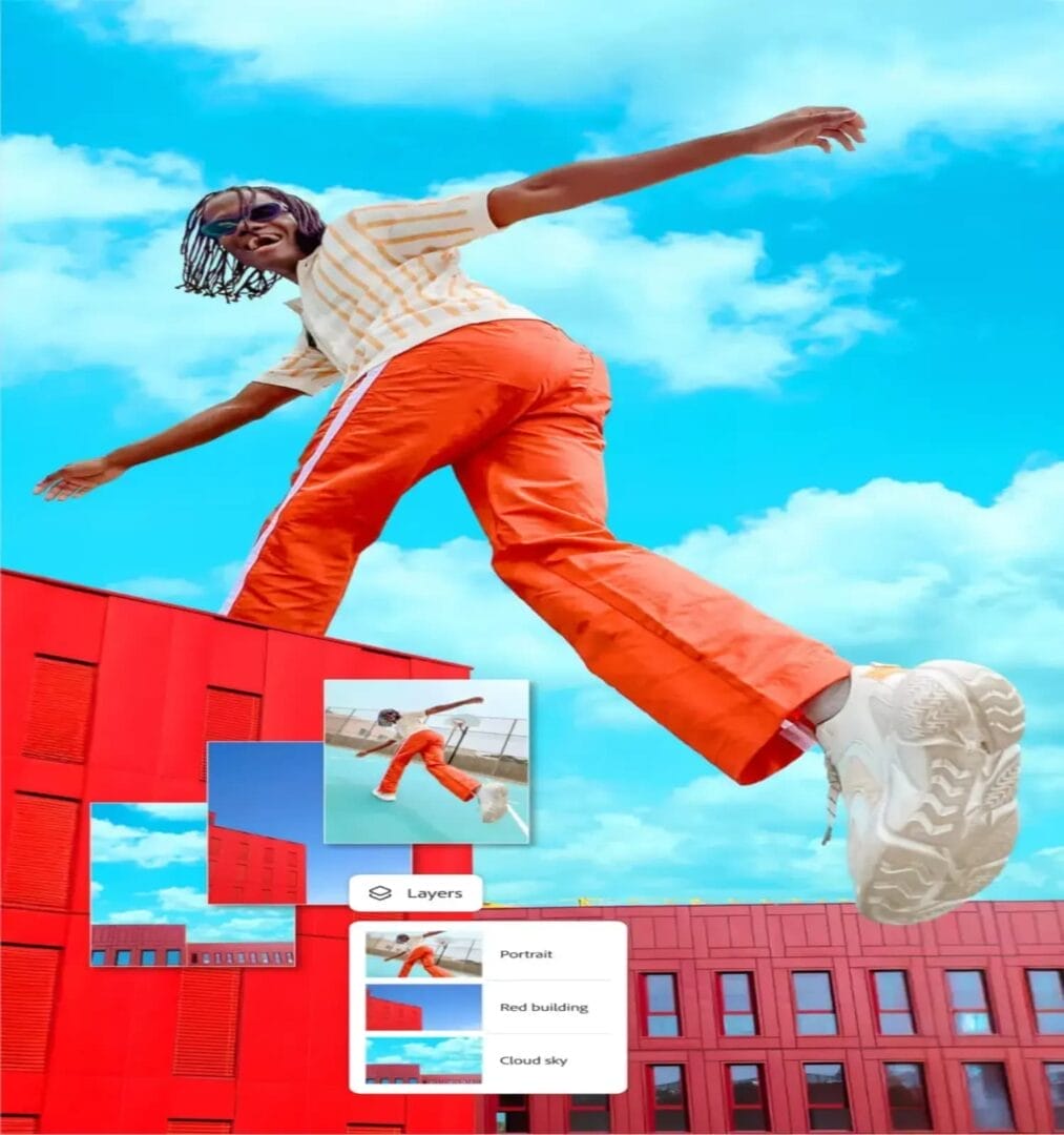 مثال توضيحي على ميزة الطبقات "Layers" في تطبيق Adobe photoshop على Android.