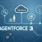 رسم توضيحي لمنصة Salesforce Agentforce 3 يُظهر شعار Salesforce في سحابة، مع أيقونات تمثل أنظمة الأعمال المتصلة، مما يرمز إلى التحكم والرؤية المعززة لوكلاء الذكاء الاصطناعي في المؤسسات.