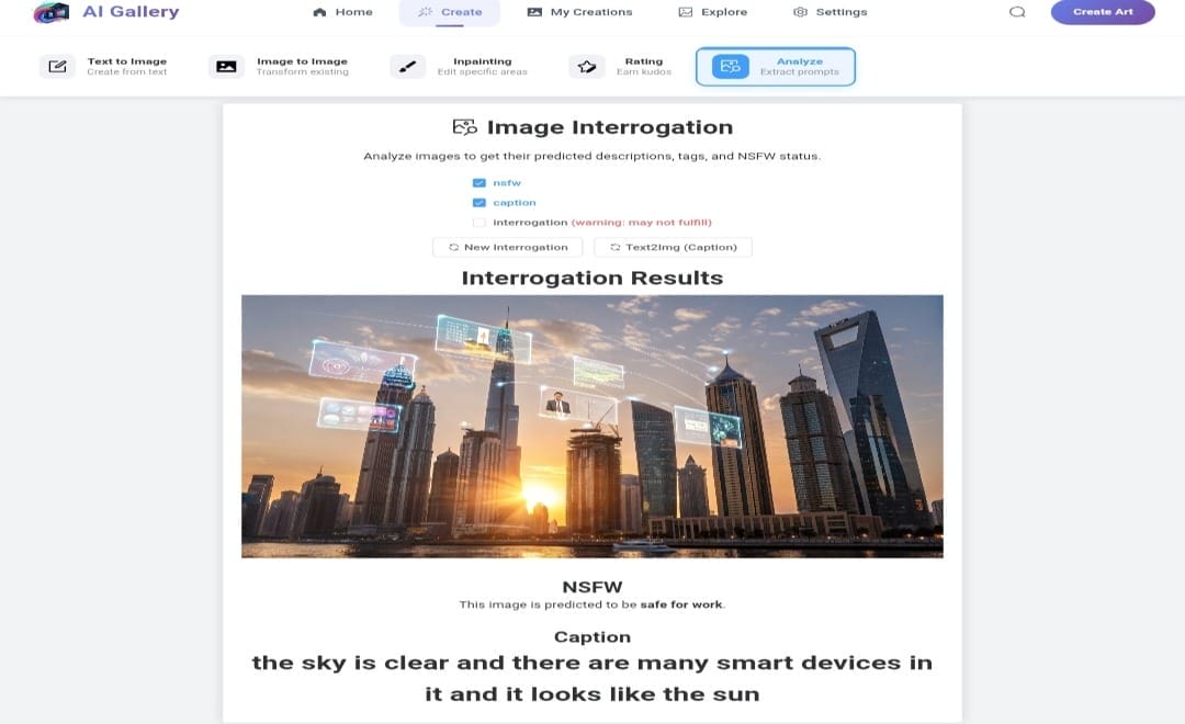 Example of image analysis and descriptions using the "Interrogation" tool.